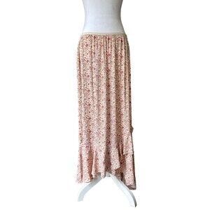 Vintage Y2K Fairy Maxi Skirt M Floral Prairie Cottage Boho Asymmetric Ruffle Hem